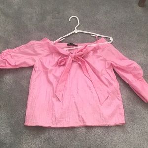 Shimmery off the shoulder pink blouse